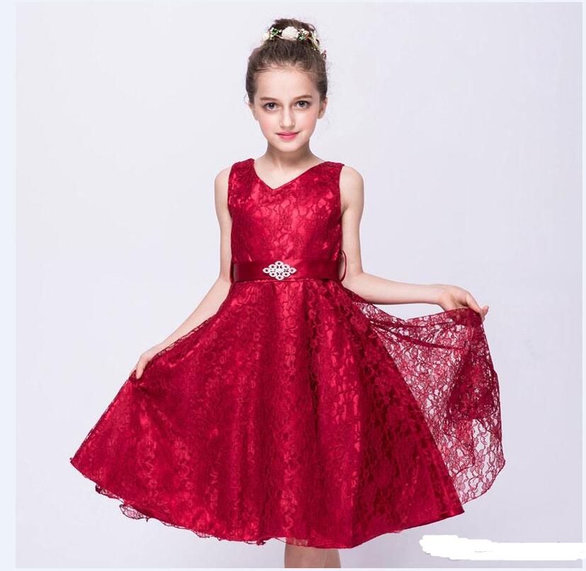 New Sleeveless Girls Dresses Lace Thick Satin Sash Ball Gown Birthday Party Christmas Princess Dresses Flower - Click Image to Close